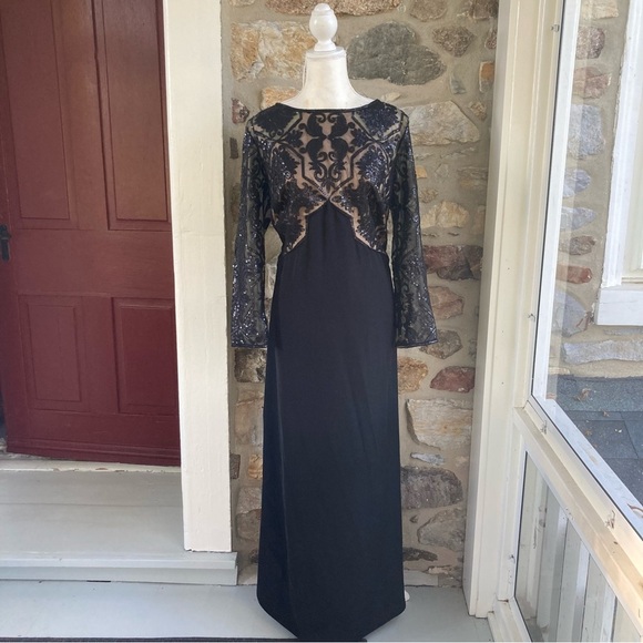 Tadashi Shoji PARULA GOWN Sheer Sequin Maxi Dress APU2132LX-BK/ND 18Q - Picture 2 of 16